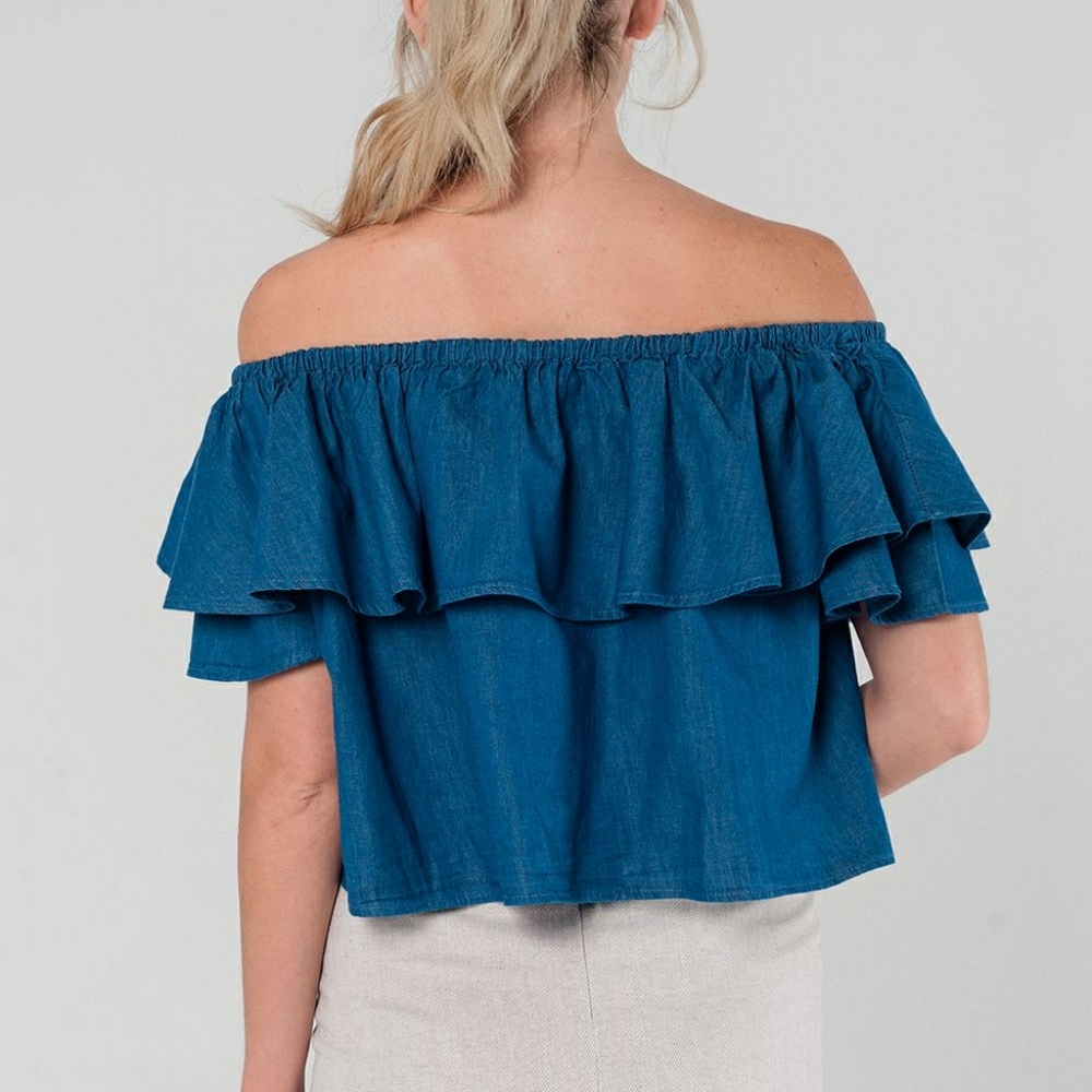 💖Dark Denim Off the Shoulder Tops🌸Best in Tops - Picture 5 of 5